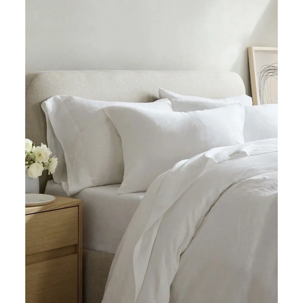 Quince European Linen Duvet Cover SET w/ Shams Full |Queen Size White $194 Retai